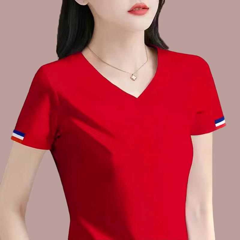 Women's 2025 Summer V-Neck Cotton White Short-Sleeve T-Shirt - High-End, Stylish, Hot-Selling Top