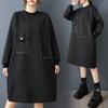 DIMANAF 2025 Women Plus Size Autumn Shirt Dress Long Sleeve Loose Casual Oversize Vintage Dress Black