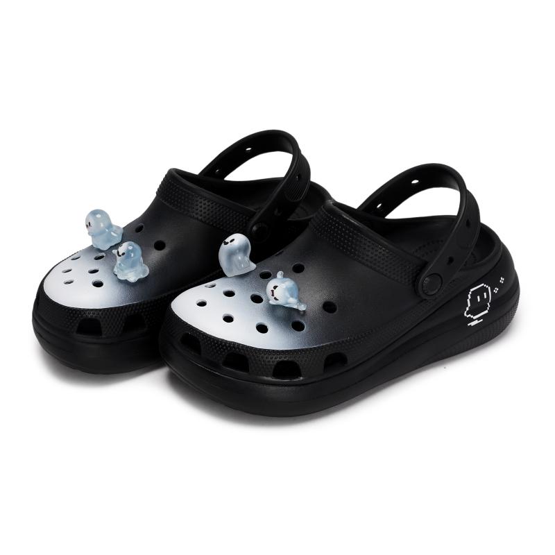 Crocs Classic Clog 811 Made Ghost Haunted Gift Box EVA Kid Funny and Cute Detachable Hole Shoes for Men and Women Black and White
