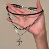 Punk Multi-Layer Cross Necklace Spicy Girl Vintage Beaded Long Cross Pendant Hip-pop Personalized Chain Long Necklace