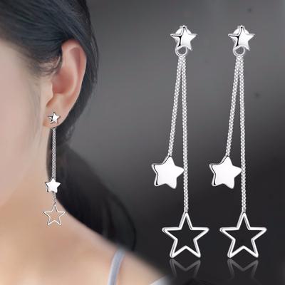 Exaggerated Tassel Fashion Stud Earrings for Women Silver Ear Jewelry Women's Geometric Five-Pointed Star Back-Mounted Mid-Length Earrings