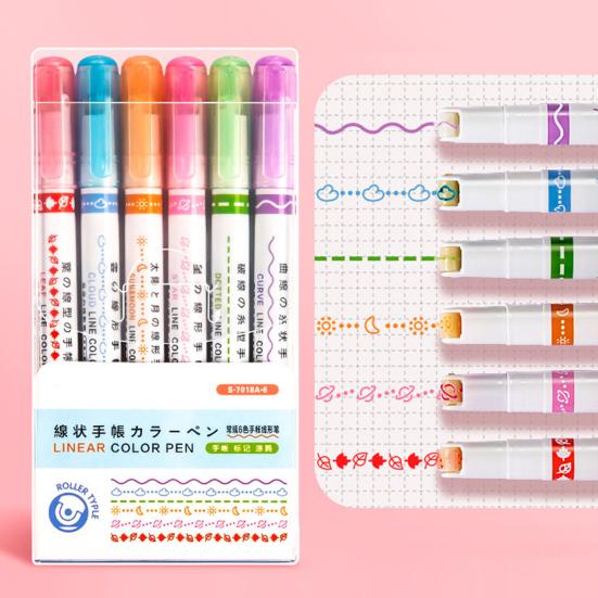 Highlighter Pen Set Wave Flower Border Markers for Journaling Multi-Color Smooth Writing Creative Drawing Tool for Scrapbooking & DIY Crafts