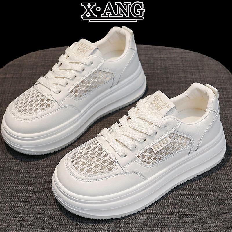Summer Lace Mesh Breathable Leather Little White Shoes Soft Sole Women's Shoes New Casual Sports Shoes Thick Baseplate Shoes