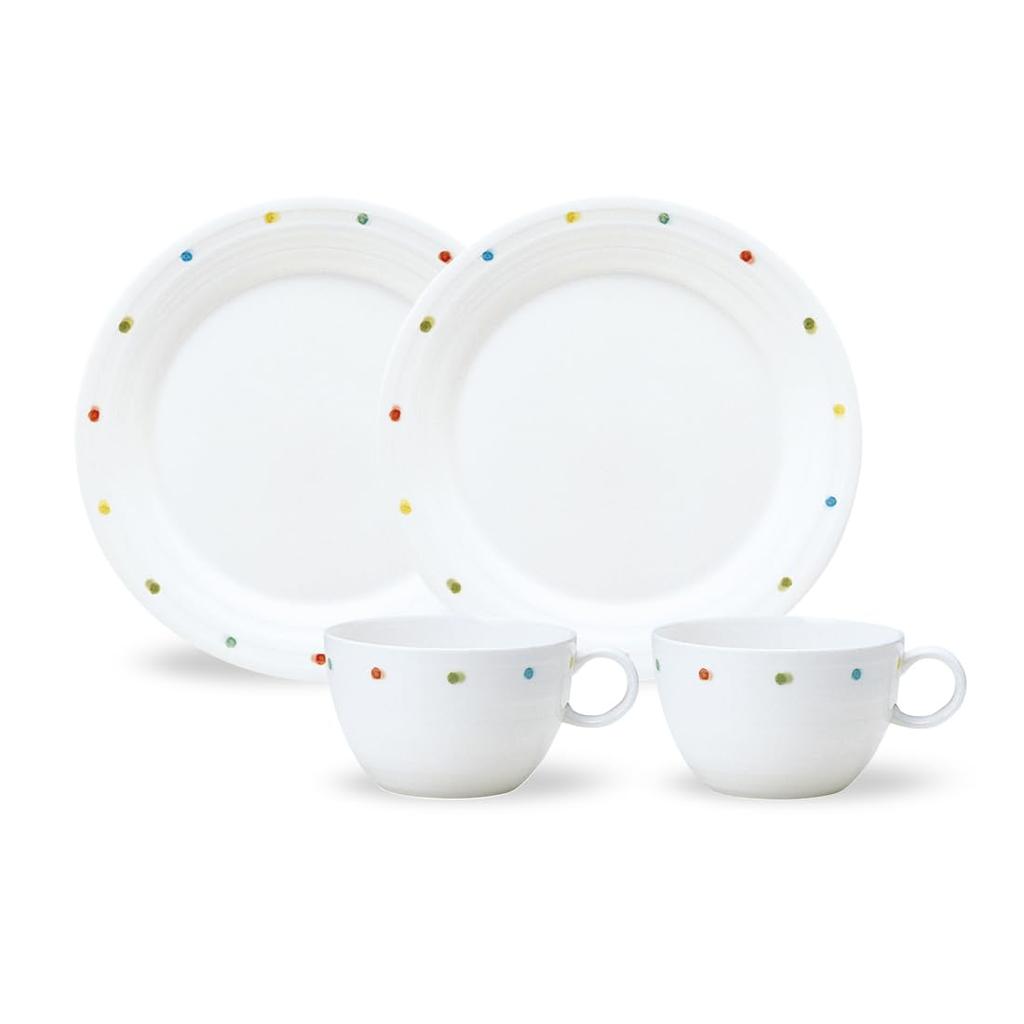 NARUMI Dot Dinnerware White Polka Cute and Set for Microwave and Dishwasher Gift Day+ Set, Dots, Casual, 4-Piece 2, Safe, Boxed, 40627-33563