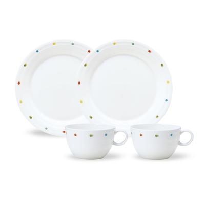 NARUMI Dotted Dinnerware White Polka Cute and Set for Microwave and Dishwasher Gift Day+ Set, Dots, Casual, 4-Piece 2, Safe, Boxed, 40627-33563