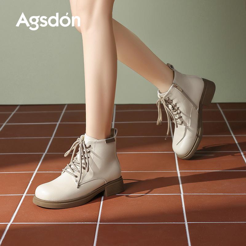 Augustine Martin boots women's 2025 new summer platform British style boots white with skirt casual short boots
