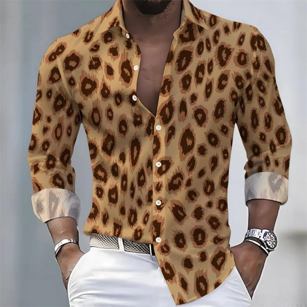 Trendy Leopard Print Long Sleeve Shirt, Stylish Button-Up Fashion Top