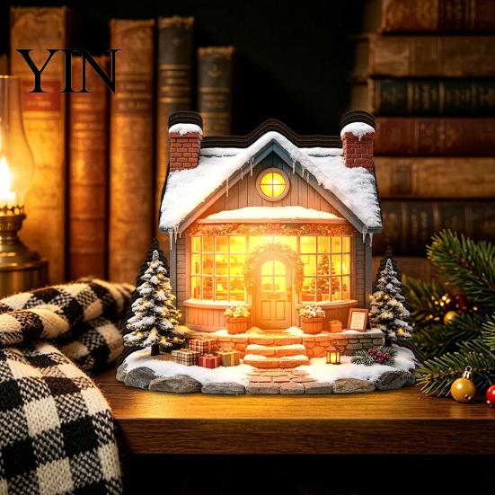 Decorazione Albero di Natale Ornamento Casa Luminosa, Tavolino in Legno a LED per Festa Ornamenti da Appendere Esposizione Villaggio Festivo, Set di Ornamenti Luminosi