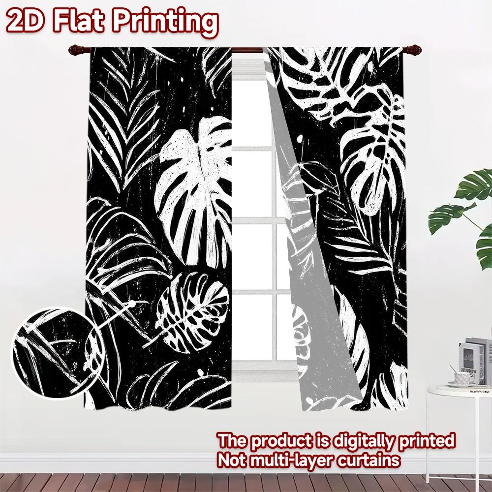 2D flat Photography Backdrop Tapestry Black and White Leaves 100% Polyester Festive Backdrops Use for Suitable for indoor