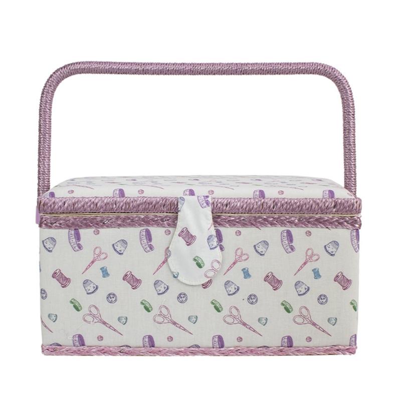 Large Capacity Fabric Sewing Box With Magnetic Closure And Adjustable Compartments For Crafting And Needlework Storage