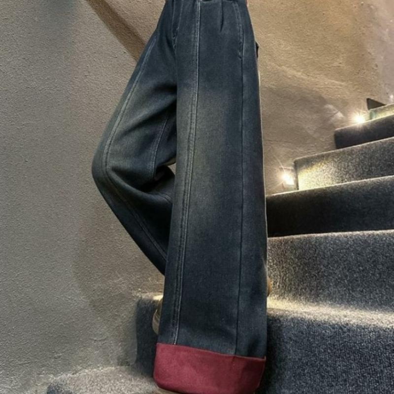 Children's Warm Denim Pants Winter Outdoor Casual Trousers Casual Wide-Leg Jeans