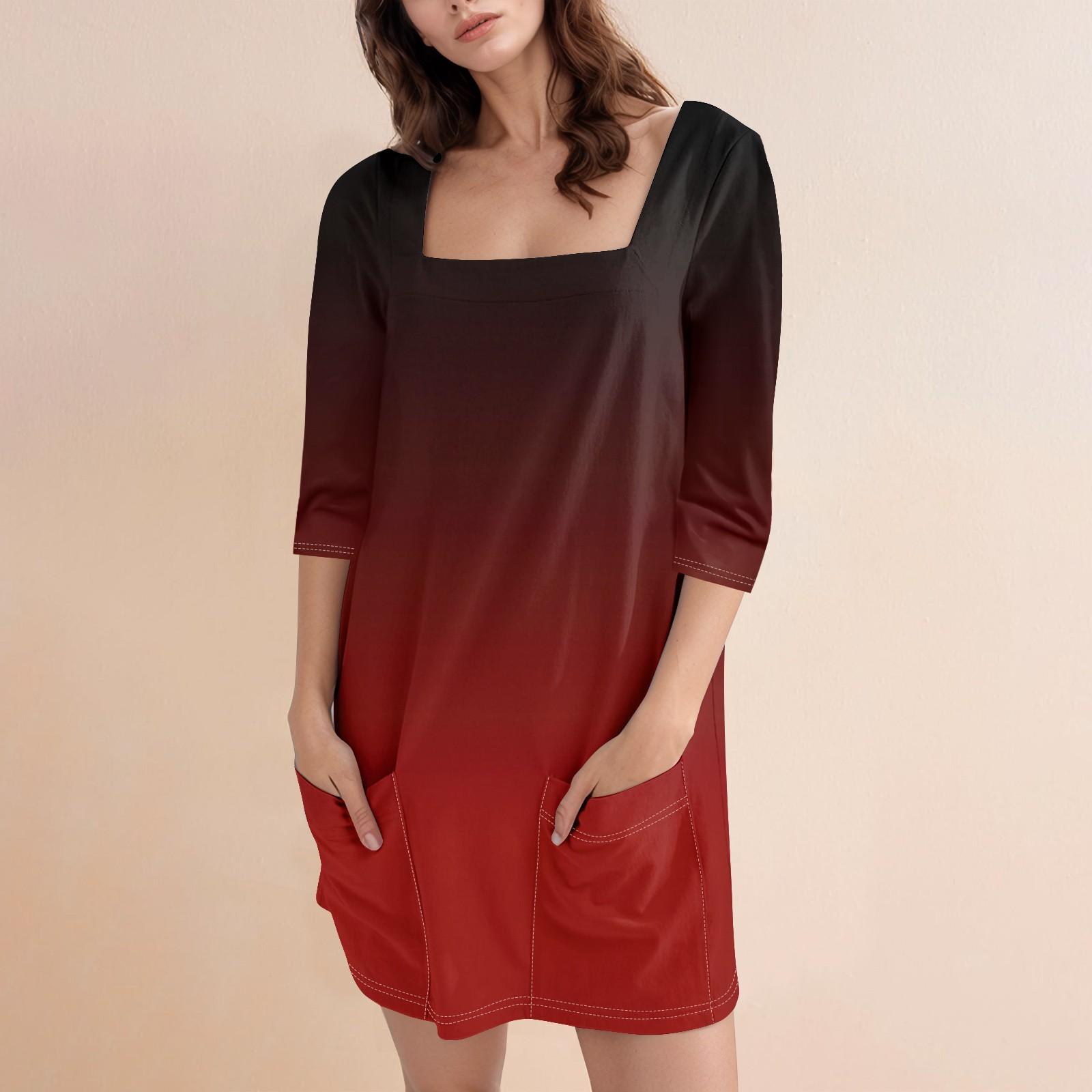 

Женское модное повседневное короткое платье с квадратным вырезом и рукавом 3/4 L красный