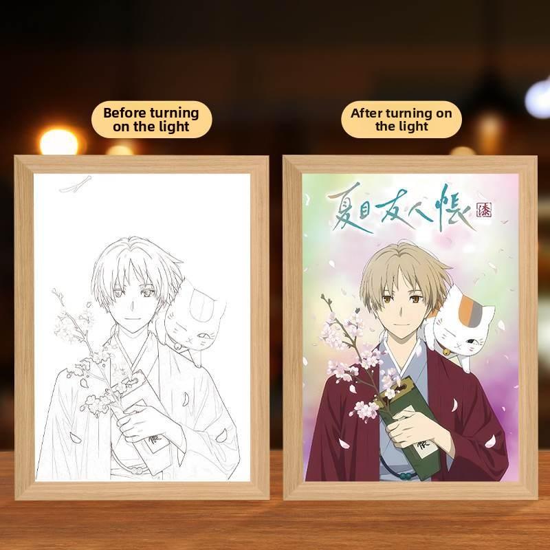 23cm/9.06in Anime Figure Natsume’s Book of Friends Light Painting Photo Frame Night Peripherals Table Top Lamp Collectible Gifts