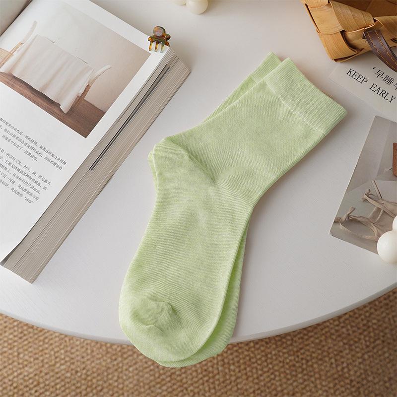 Women's Pure Cotton Breathable Odor-Resistant Mid-Calf Socks - Meilade Versatile All Cotton Loosely Stacked Postpartum Socks.