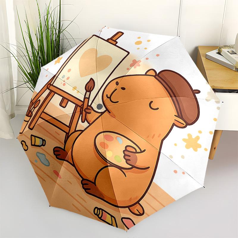 Capybara Painting Automatic Folding Umbrella Compact 8 rib Design,Unique Style,Suitable for Everyday Outdoor Use,Perfect Gift for Frien