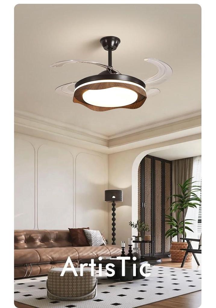 Walnut Wood Ceiling Fan with Silent Operation and Integrated Light - Chinese Style for Living Room, Bedroom, and Dining Room