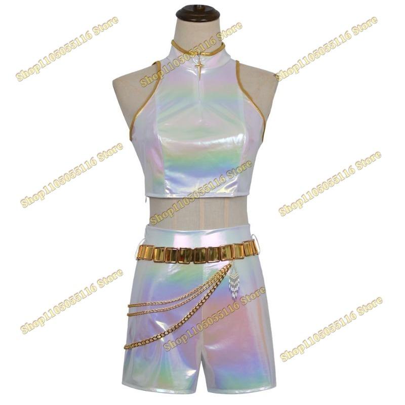 Costum de Performanță Alb Auriu pentru Copii KPOP Huntrix Rumi Zoey Mira Costum Cosplay Perucă KPop Vânătorii de Demoni Uniformă Petrecere Halloween