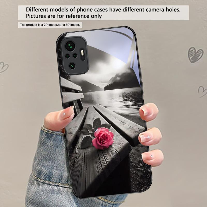 Small pebble flowers For Redmi Note 14 Pro+ 13 Pro 8 9 9S 12S 10 Pro 11 12 13C 14C A3 12 13 K60 Ultra Black Glass Phone Case