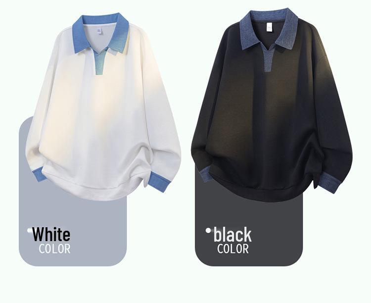 Men's Autumn Spliced Trendy Long-Sleeve Shirt Collar Sweatshirt
