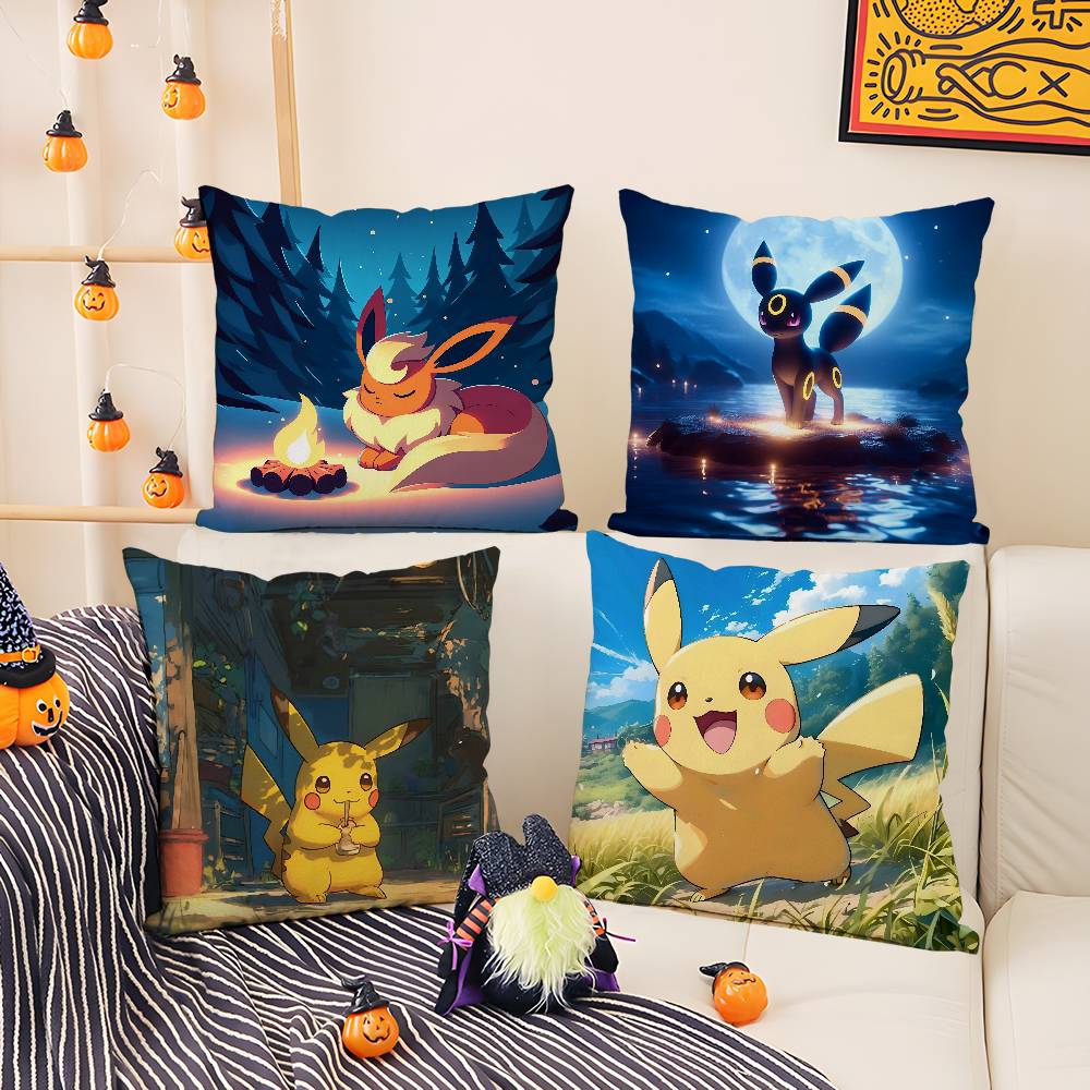 Pokemon Cute Monster Anime Plush Pillow Cover Soft Short Plush Cushion Cover For Sofa Bedroom Living Room Decor Gift