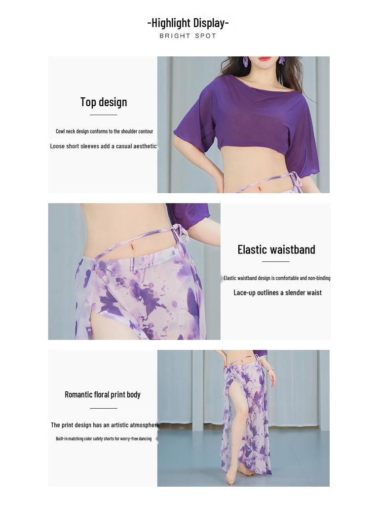 French Belly Dance Costume - Mesh Performance & Practice Set for Girl Groups