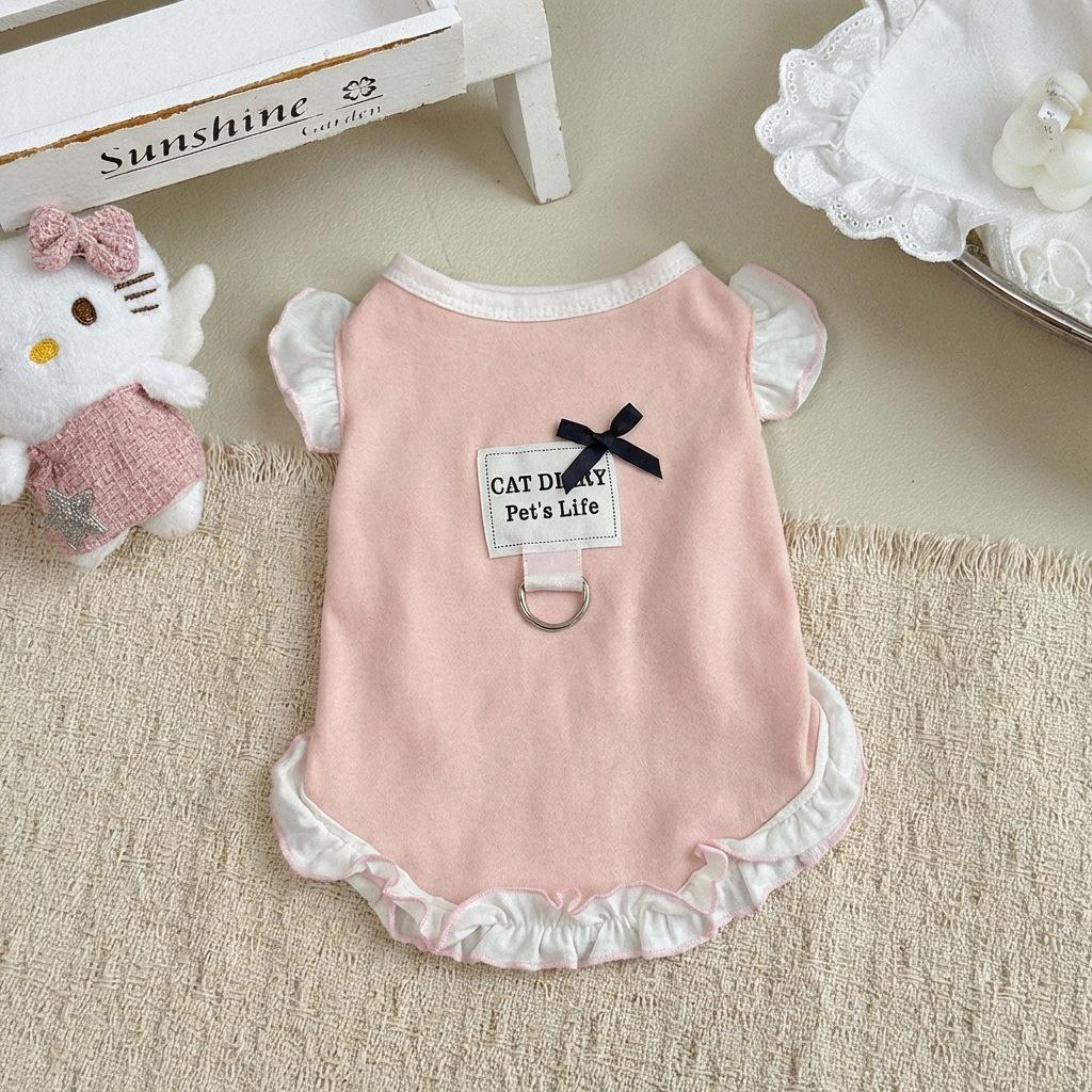 Pet Spring and Autumn Vest Cute Lace Sleeves Bottom Shirt Teddy Top Dog Clothes for Small Dogs Puppy Clothes