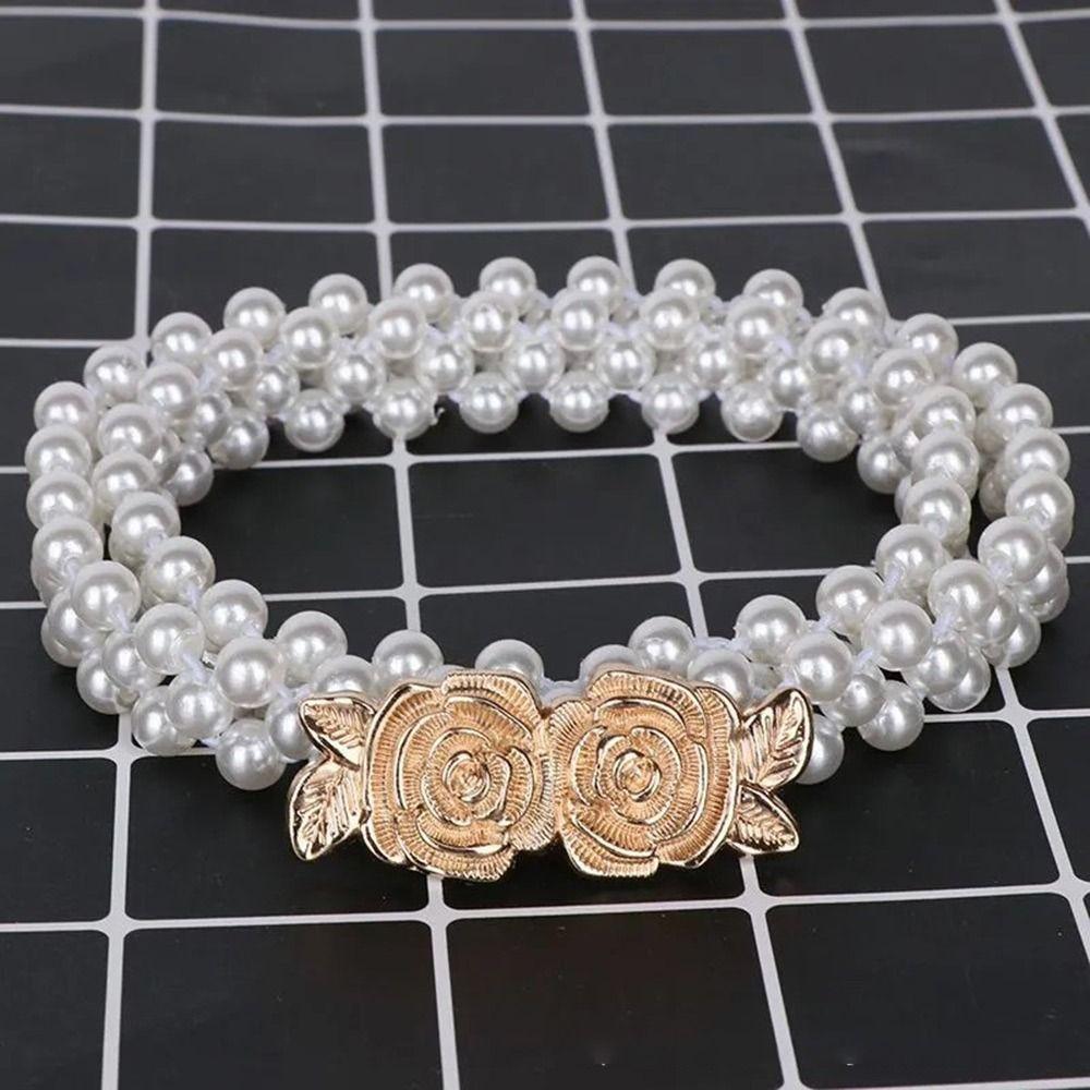 Luxury Butterfly Pearl Belt Pearls and Rhinestones Elastic Waist Bands For Women Lady Girl