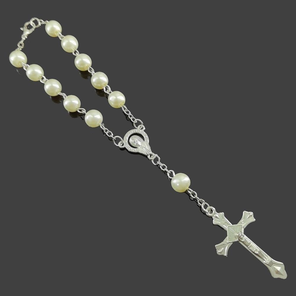 

Imitation Pearl Religious Jewelry Set Long Christian Bracelet Christian Faith White Alloy Bracelet