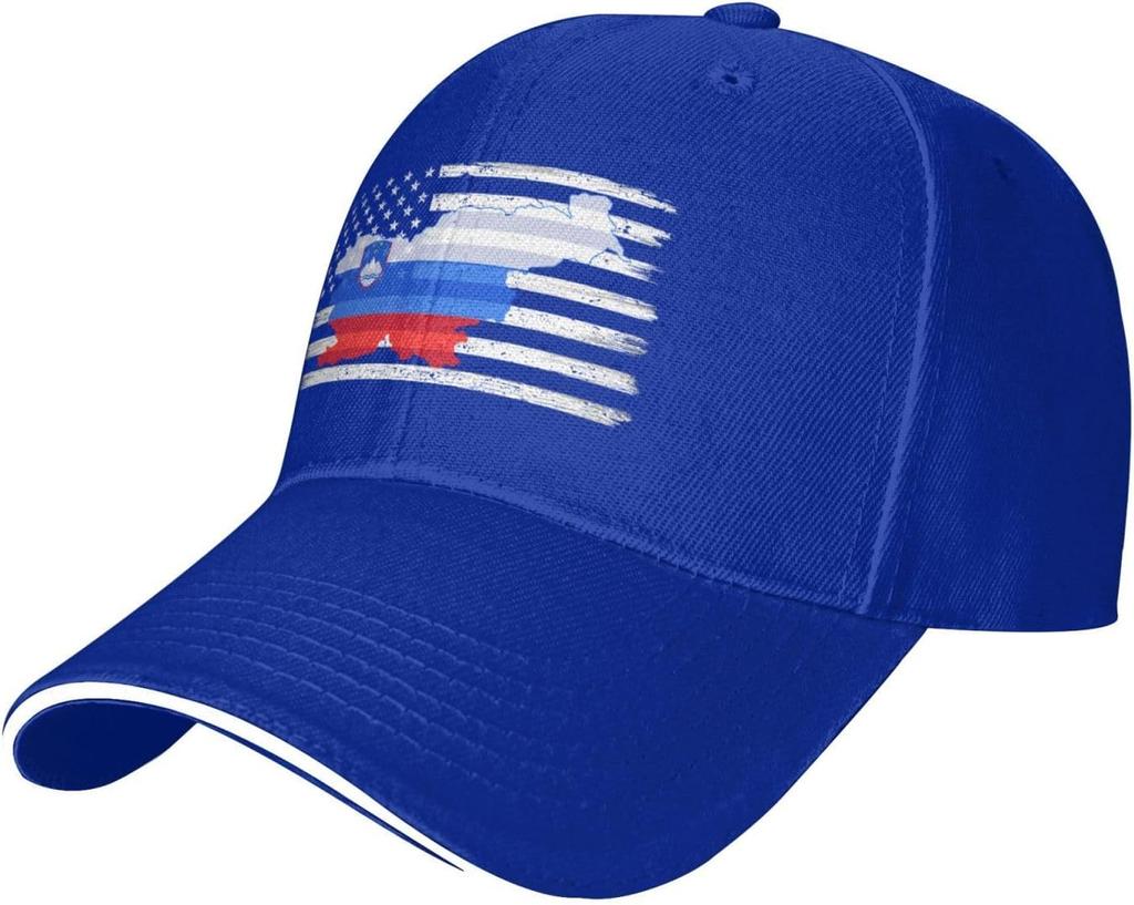 Slovenia Map US Flag Distressed Baseball Cap Polyester Casual Snapback Hat Outdoor Sun Protection Adult