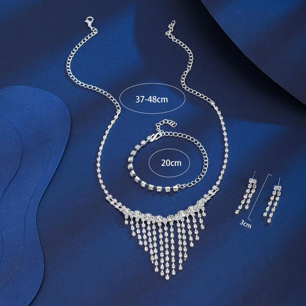 Exaggerated Rhinestone Claw Chain Tassel Necklace & Bride Jewelry Set