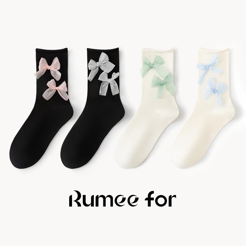 Women's 2024 Anti-Slip Mid-Tube Socks with Cute Bow and Jewelry Design for Small Leather Shoes In JK Style