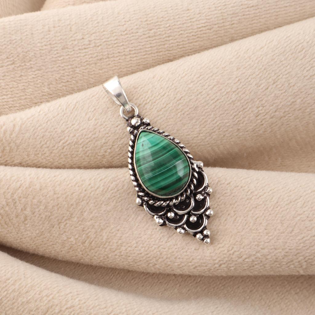 Malachite Gemstone 925 Sterling Silver Handcrafted Pretty Pendant 1.5" For Gift PP-70-29