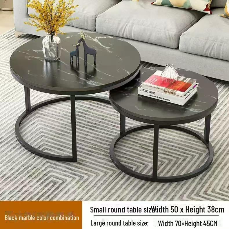Modern Nordic Iron Coffee Table Set: Minimalist Round Mother and Child Design for a Quiet Living Room.