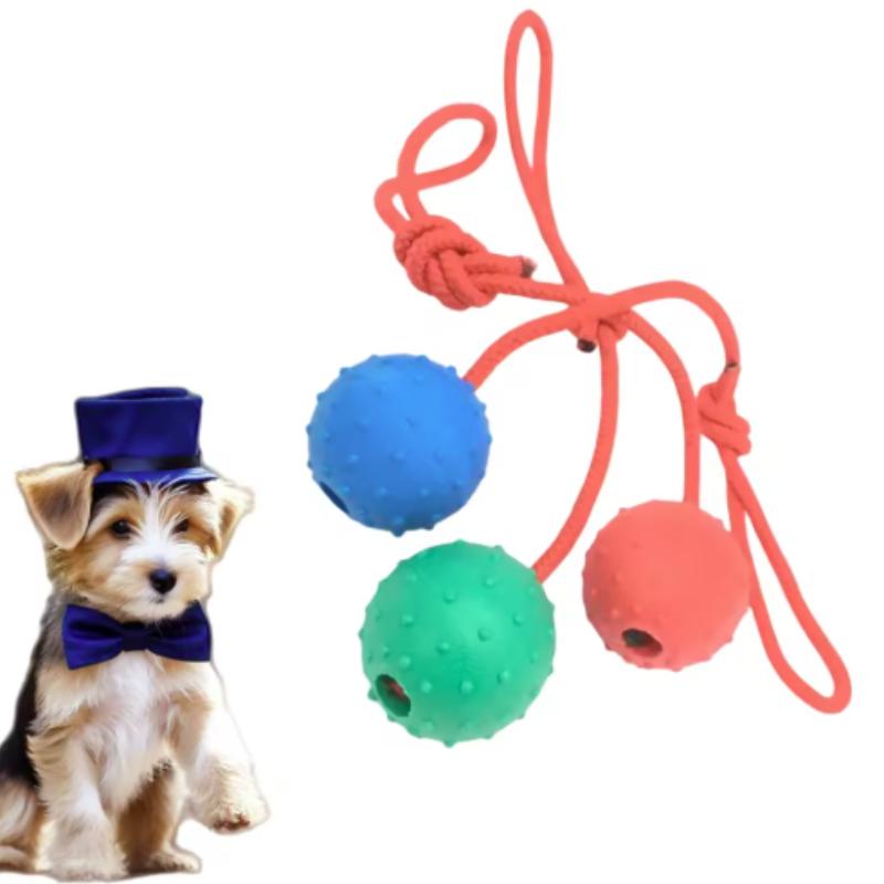 Indestructible Dog Ball Pet Training Dog Toy Puppy Tug Balls Toys Pet Chew Toys Solid Rubber Balls with Rope Pet Toy