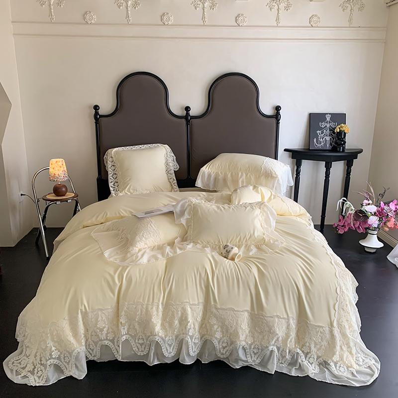 French Style Bedding Set Princess Duvet Cover Set Cotton  Chiffon Lace Ruffle Comforter Sets Luxury Girls Wedding