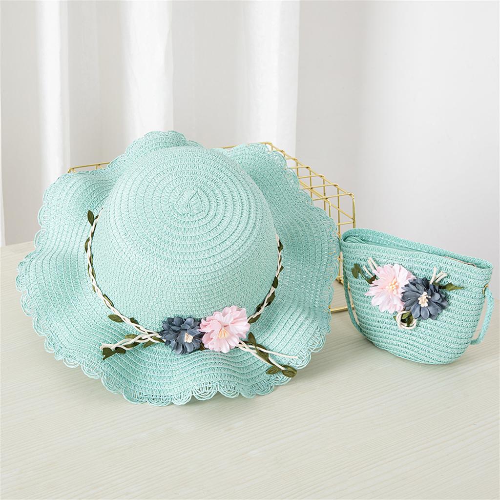 New Summer Kids Flower Caps Bag Girl Sandy Beach Hat Baby Coin Cute Weave Straw Purse Children's Messenger Backpack