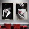 Red Lips Sexy Woman Canvas Painting Fashion Girl Babes Wall Art Pictures Modern For Home Living Room Wall Decoration Frameless