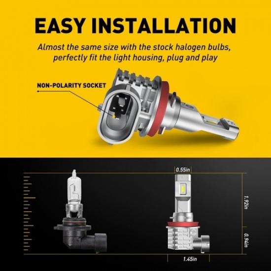 Pair H11 LED Headlight High Low Beam Bulbs Super Bright CANbus High Power