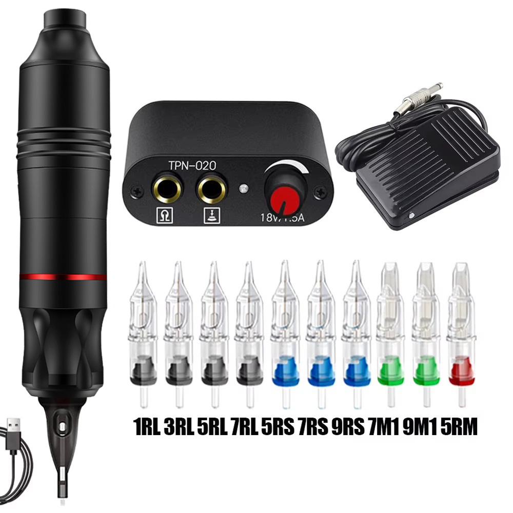 Complete Tattoo Machine Kit Set Tattoo Pen Kit with Wireless Tattoo Transfer Machine Cartridge Tattoo Needles Tattoo Kits