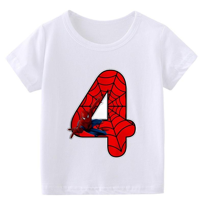 Summer New Children's 1-9 Years Old Birthday Number Cartoon Print T-Shirt Parent-Child Short Sleeve Boys and Girls