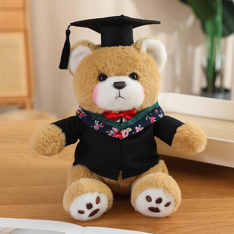 Graduation Doctor Bear Plush Toy with Hat & Red Bow Tie - Customizable Logo Option