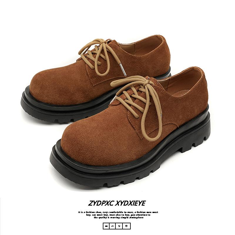

2024 brown flip fur round head derby shoes men s casual leather shoes platform big head shoes 24224-E 44
