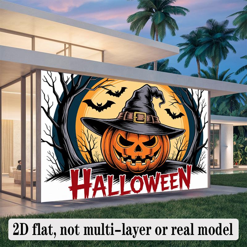 Halloween Backdrop Pumpkin Witch Hat Bats Party Wall Decor