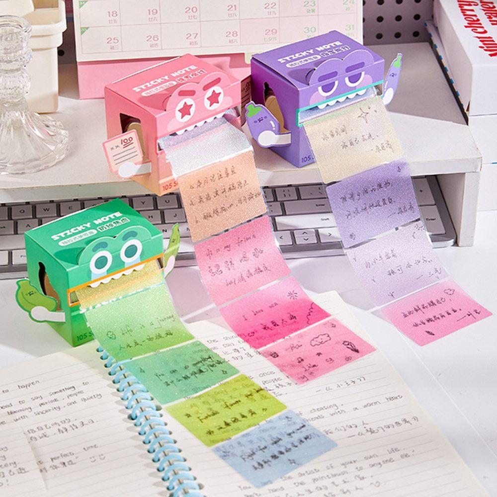 Cartoon Memo Pad Paper Pull Out Design Dopamine Sticky Notes Pearlescent Transparent Self-Adhesive Student Mistake Notepads