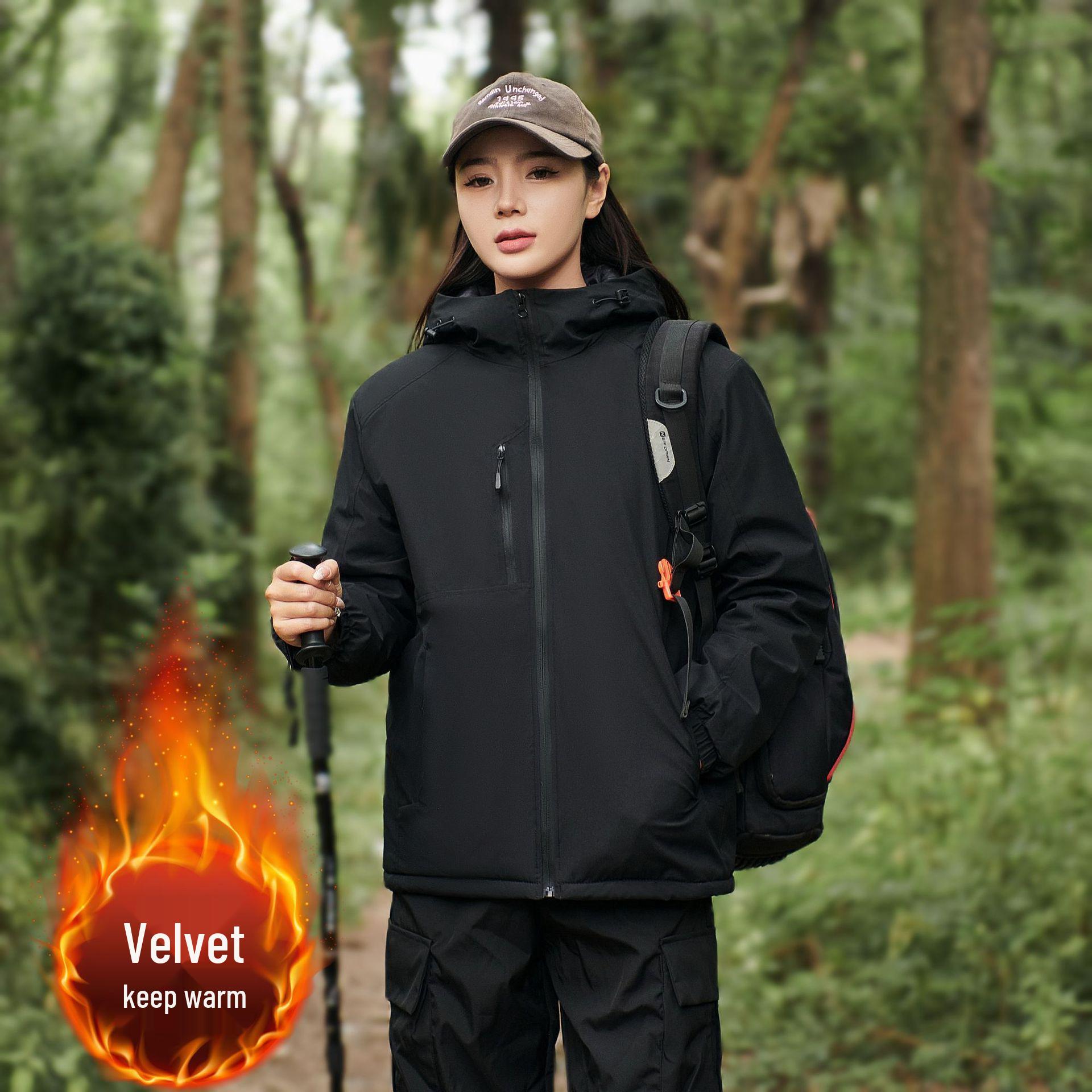 

Unisex Fleece-Lined Windbreaker: Thickened, Solid Color Jacket for Couples - Winter Outdoor Warmth 7XL (210-245 jin)