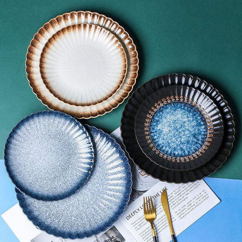 Plate Japanese-style Round Ceramic Tableware Steak Plate Salad Plate Fruit Plate Vegetable Plate Household Western Food Plate