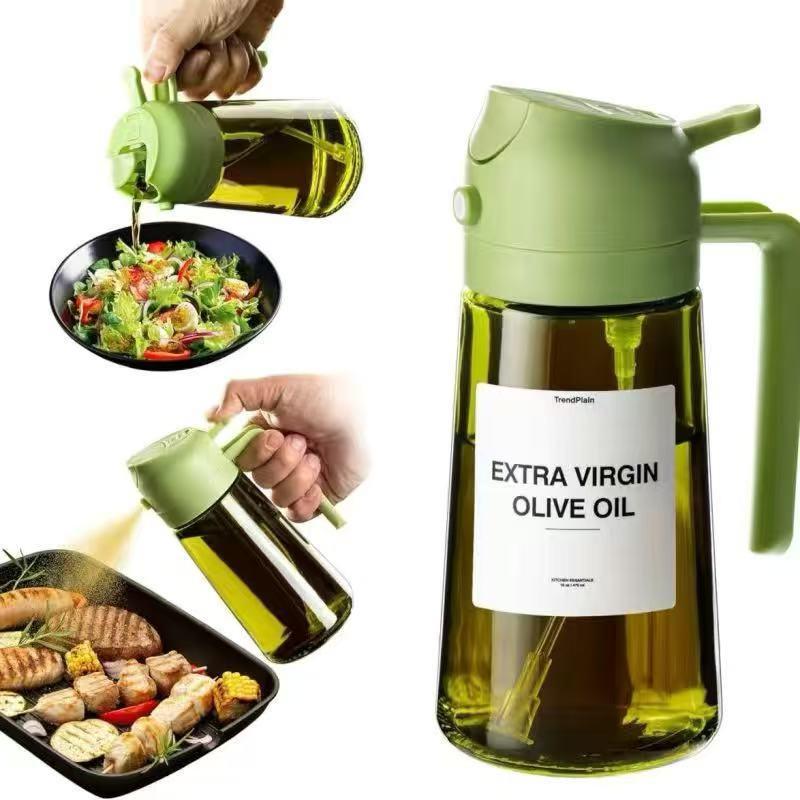 Thickened Glass Oil Bottle: Integrated Spray and Pour, Automatic Atomization, Leak-Proof, Large Capacity for Kitchen Use