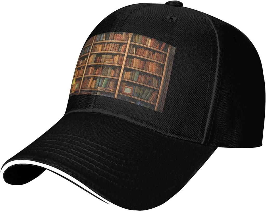 Retro Bookshelf Print Baseball Cap Adjustable Polyester Casual Dad Hat for Men Women