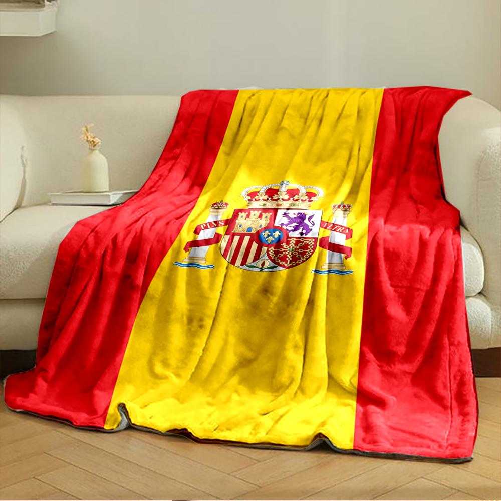 Spain Flag Emblem Designed Flannel blanket for bedroom, living room, sofa, and nap