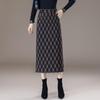 Women's Plaid Wool Hip-Hugging Half Skirt with Elastic Waist and Back Slit, 2025 Winter Collection